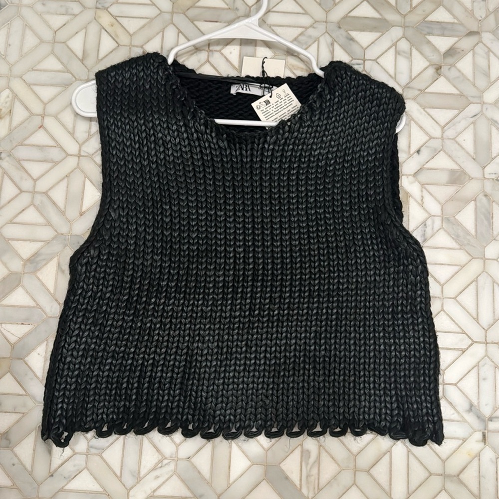 NWT ZARA black metallic sweater knit top small